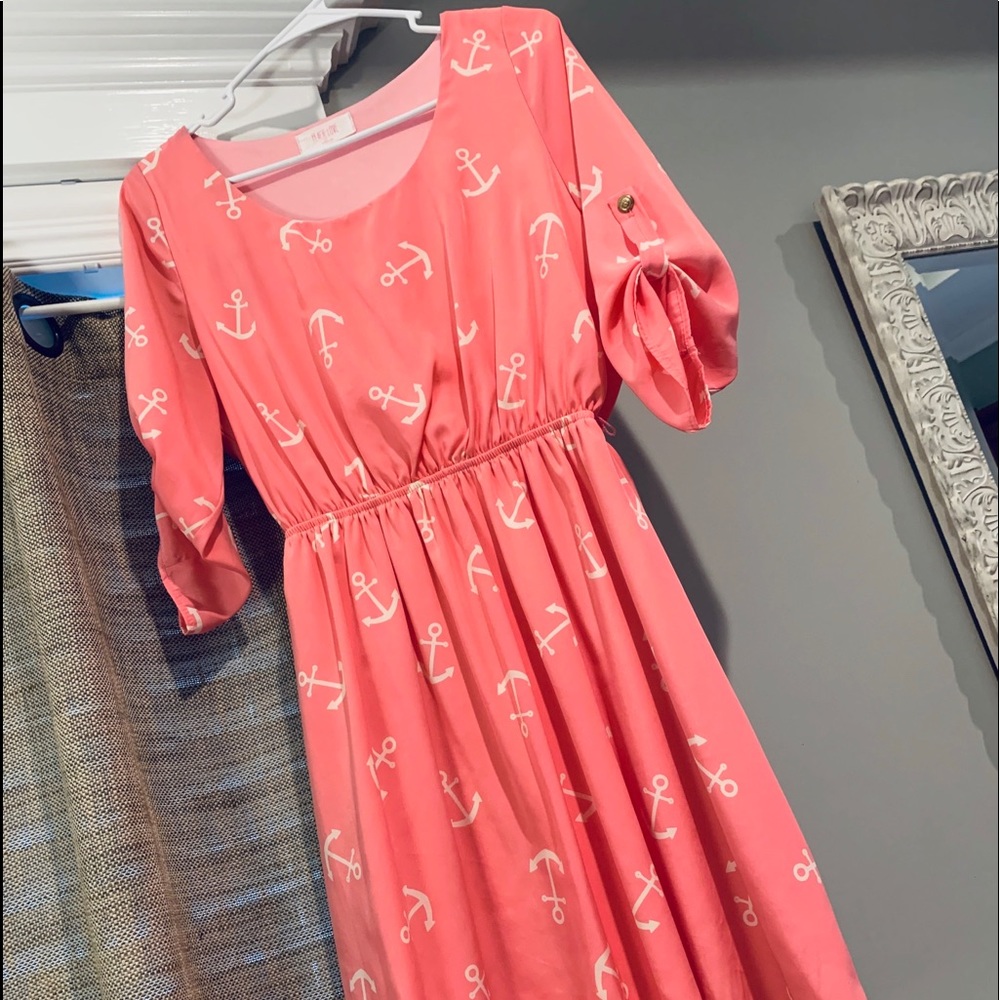Pink dress with anchors for summer!